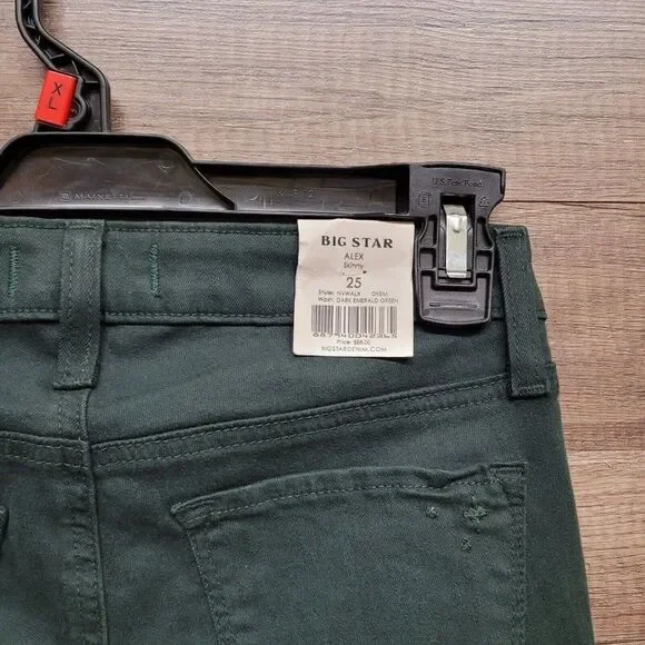 NEW Big Star Alex Skinny Jeans Size 25 Womens Dark Emerald Green Denim Mid Rise - Picture 12 of 16